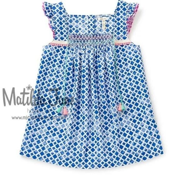 MATILDA JANE Women’s S Wandering Waters Blue & White Smocked Shirt Tank Tassels. - Picture 1 of 8